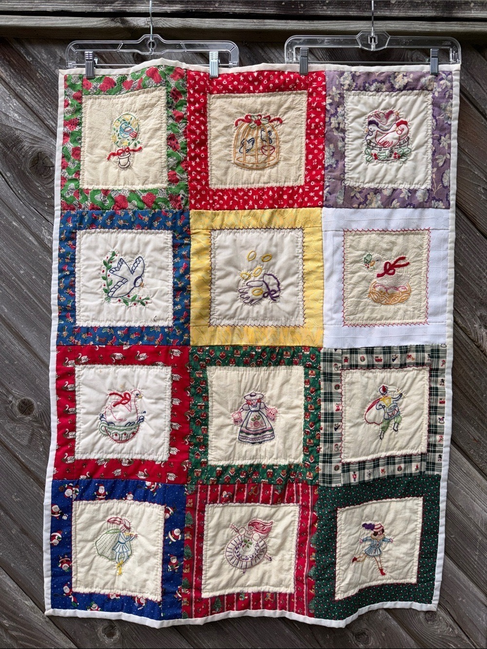 Vintage Patchwork Floral Hand Embroidered Quilt cotton heirloom blanket granny